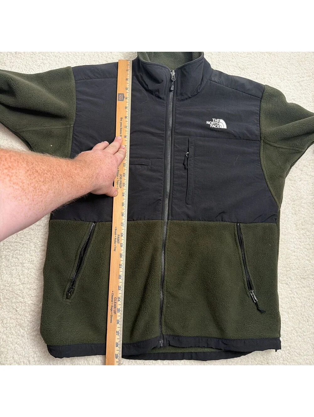 The North Face Denali Fleece Jacket Mens L Olive Green Black Polartec Full Zip